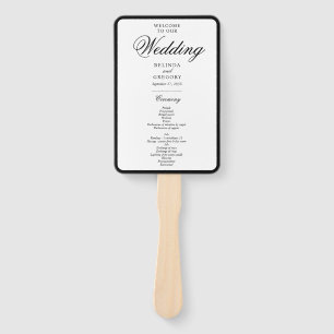 Elegant zwart wit monogram huwelijksprogramma handwaaier