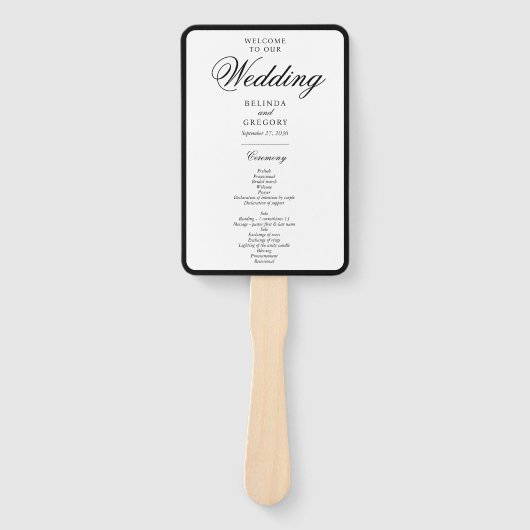 Elegant zwart wit monogram huwelijksprogramma handwaaier (Voorkant)