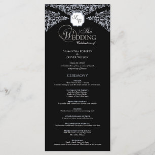 Elegant zwart-wit monogram huwelijksprogramma programmakaart