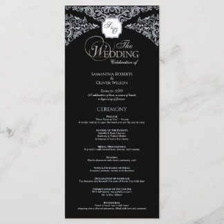 Elegant zwart-wit monogram huwelijksprogramma programmakaart