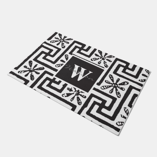 Elegant zwart wit monogram in moderne klasstijl deurmat (Schuin)