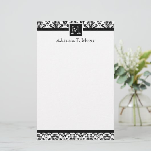 Elegant zwart wit monogram Initiaal briefpapier (Staand voorkant)