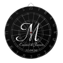 Elegant Zwart & Wit Monogram Initiaal Naam Custom Dartbord