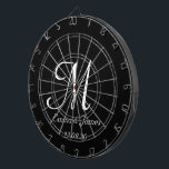 Elegant Zwart & Wit Monogram Initiaal Naam Custom Dartbord<br><div class="desc">Elegant Zwart-Wit Monogram Initiaal Naam Custom Dart Board</div>