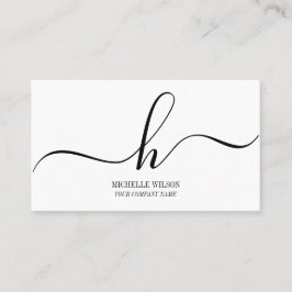Elegant Zwart Wit Monogram Initiaal Script Naam Visitekaartje