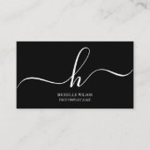 Elegant Zwart Wit Monogram Initiaal Script Naam Visitekaartje (Voorkant)