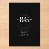 Elegant Zwart-wit Monogram Initialen Bruiloft Acryl Uitnodigingen (Voorkant)