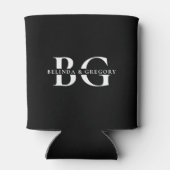 Elegant Zwart-wit Monogram Initialen Bruiloft Blikjeskoeler (Achterkant)