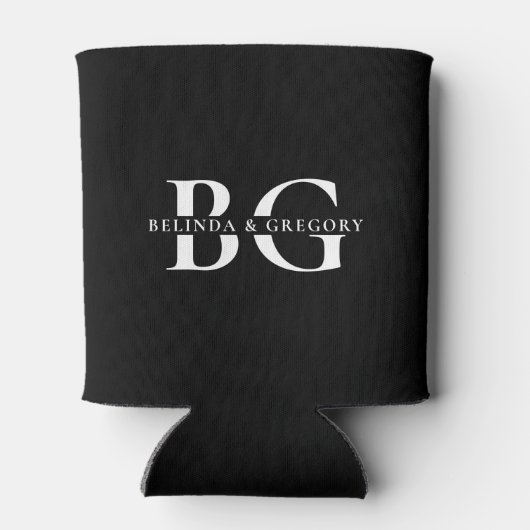 Elegant Zwart-wit Monogram Initialen Bruiloft Blikjeskoeler (Achterkant)