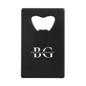 Elegant Zwart-wit Monogram Initialen Bruiloft Creditkaart Flessenopener (Achterkant)