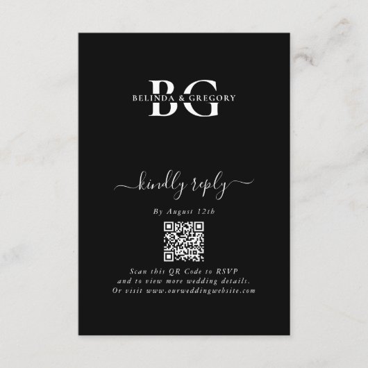 Elegant Zwart-wit Monogram Initialen Bruiloft Informatiekaartje (Voorkant)