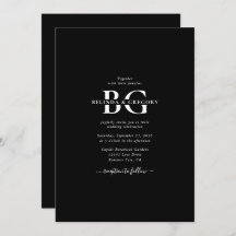 Elegant Zwart-wit Monogram Initialen Bruiloft