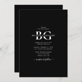 Elegant Zwart-wit Monogram Initialen Bruiloft Kaart