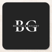 Elegant Zwart-wit Monogram Initialen Bruiloft Kartonnen Onderzetters (Voorkant)