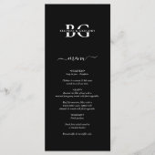 Elegant Zwart-wit Monogram Initialen Bruiloft Menu (Voorkant)