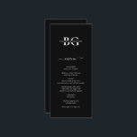 Elegant Zwart-wit Monogram Initialen Bruiloft Menu<br><div class="desc">Een minimalistisch zwart-wit monogram initialen bruiloft ontwerp. Een eenvoudig ontwerp dat de initialen en namen van de bruid en bruidegom gebruikt om een elegant klassiek monogram te creëer. Een charmant zwart-wit minimalistisch ontwerp met stijlvolle scripttypografie. Een stijlvol zwart-wit monogram initialen thema trouwkaart ontwerp met moderne elementen. Bijpassende huwelijksuitnodigingen en andere...</div>
