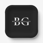 Elegant Zwart-wit Monogram Initialen Bruiloft Papieren Bordje (Voorkant)