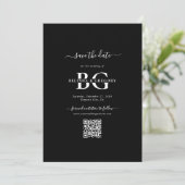 Elegant Zwart-wit Monogram Initialen Bruiloft Save The Date (Staand voorkant)