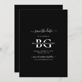 Elegant Zwart-wit Monogram Initialen Bruiloft Save The Date