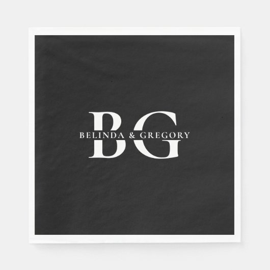 Elegant Zwart-wit Monogram Initialen Bruiloft Servet (Voorkant)