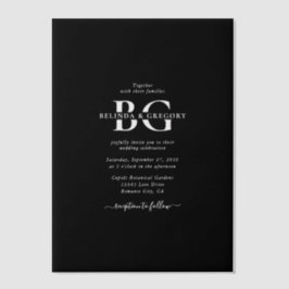 Elegant Zwart-wit Monogram Initialen Bruiloft Vellum Uitnodigingen