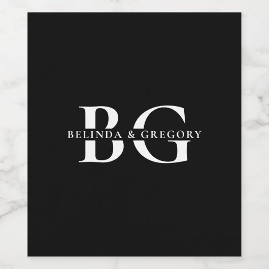 Elegant Zwart-wit Monogram Initialen Bruiloft Wijn Etiket (Enkel label)