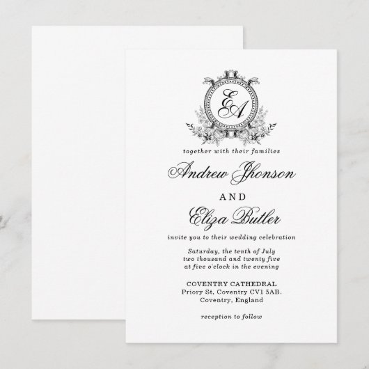 Elegant zwart-wit monogram kaart (Voorkant / Achterkant)