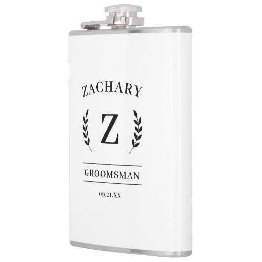 Elegant zwart-wit monogram kado voor bruidsjonkers heupfles (Links)