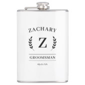 Elegant zwart-wit monogram kledingaccessoire voor  heupfles (Voorkant)