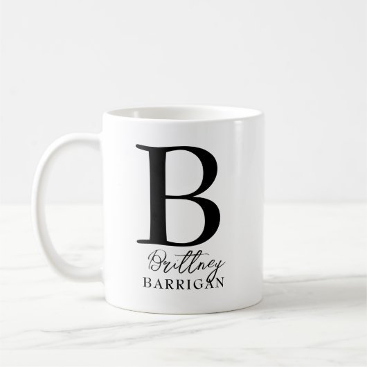 Elegant zwart-wit monogram koffiemok (Links)