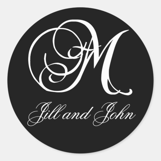Elegant zwart-wit monogram M Namen Stickers (Voorkant)