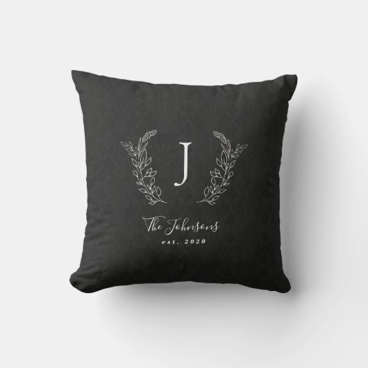 Elegant zwart-wit monogram met naam kussen (Voorkant)