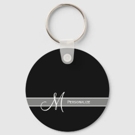 Elegant zwart-wit monogram met naam sleutelhanger