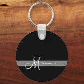 Elegant zwart-wit monogram met naam sleutelhanger (Voorkant)