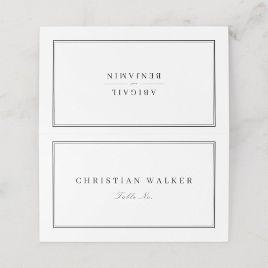 Elegant zwart-wit monogram minimalistische bruilof plaatskaartje (Buitenkant ongevouwen)