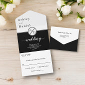 Elegant zwart-wit monogram moderne bruiloft all in one uitnodiging