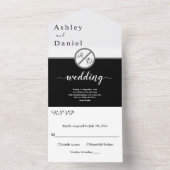 Elegant zwart-wit monogram moderne bruiloft all in one uitnodiging (Binnen)