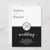 Elegant zwart-wit monogram moderne bruiloft kaart (Voorkant)