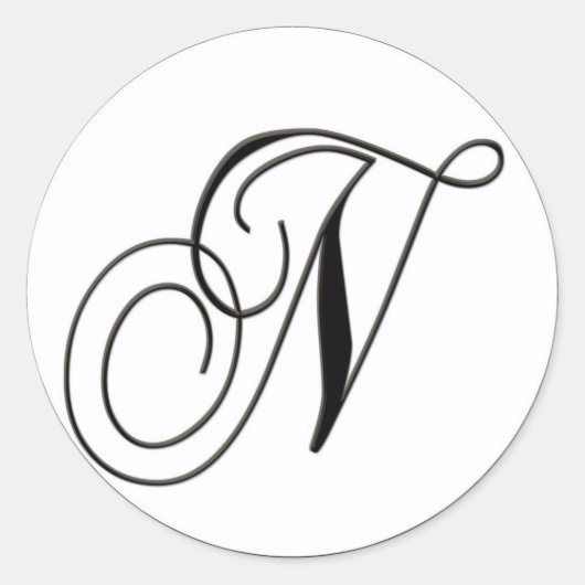 Elegant zwart-wit monogram N Ronde Sticker (Voorkant)