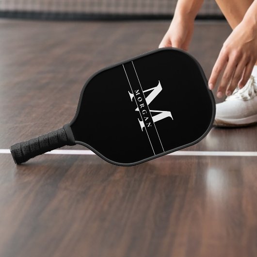 Elegant Zwart Wit Monogram Naam gepersonaliseerd Pickleball Paddle