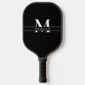 Elegant Zwart Wit Monogram Naam gepersonaliseerd Pickleball Paddle (Voorkant)