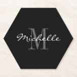 Elegant zwart-wit monogram octagonaal kartonnen onderzetters<br><div class="desc">Elegant zwart-wit monogram octagonal paper onderzetter voor drinken. Koel een moderne vorm met een stijlvolle sjabloon voor typografie. Aangepast eenzijdig tafeldecor voor het kerkhuwelijk, feestdag, luxe feestdag, glamoureus diner, Kerstmis, Vakantie, fancy herdenking, enz. Ook mooi voor bar, café, pub, man grot, restaurant, bedrijf, enz. Klassiek ontwerp met unieke vorm. Voeg...</div>
