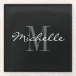 Elegant zwart-wit monogram op maat glazen onderzetter<br><div class="desc">Elegant zwart-wit monogram Glass Onderzetter. De sjabloon van de klasse met stijlvolle manuscripttypografie. Gepersonaliseerde cadeauideeën op Birthday voor mannen en vrouwen.</div>
