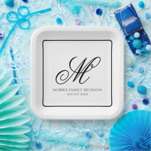 Elegant zwart-wit monogram papier Bord (Feest)