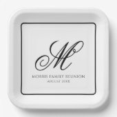 Elegant zwart-wit monogram papier Bord (Voorkant)