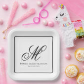 Elegant zwart-wit monogram papieren bord (Feest)
