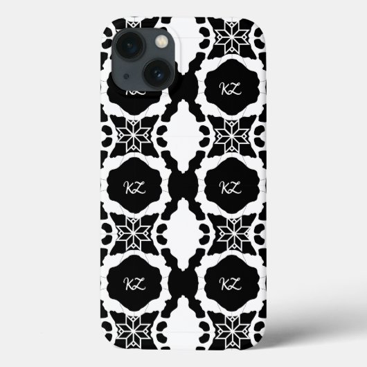 Elegant zwart-wit monogram patroon Case-Mate iPhone case (Achterkant)