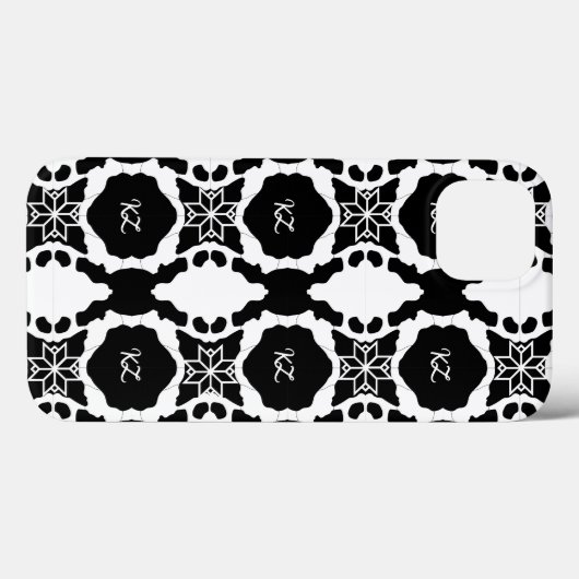 Elegant zwart-wit monogram patroon Case-Mate iPhone case (Achterkant (horizontaal))