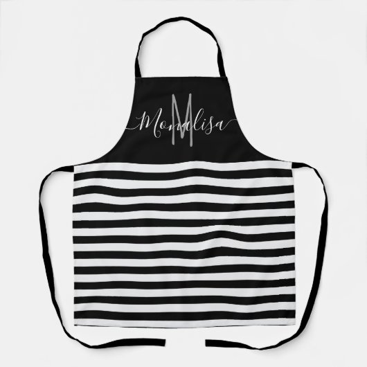 elegant zwart-wit monogram schort (Voorkant)