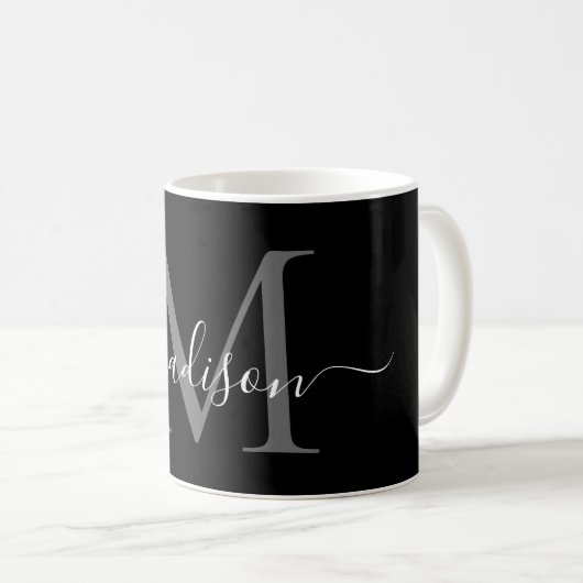 Elegant zwart wit monogram script Stijlvol zwart Koffiemok (Voorkant rechts)